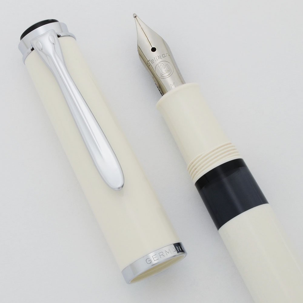 Pelikan M205 Fountain Pen - Piston Filler, White, Chrome Trim